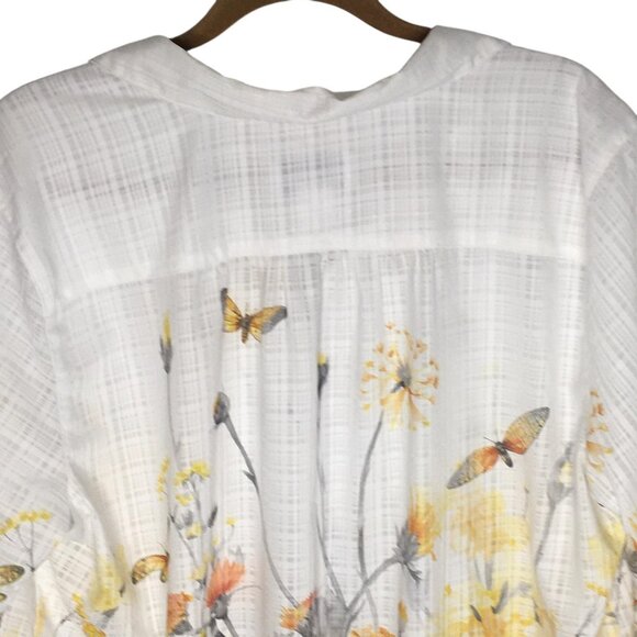 Alfred Dunner Shirt Womens XL White Floral Butterfly Button Front 3/4 Sleeve - Picture 10 of 16